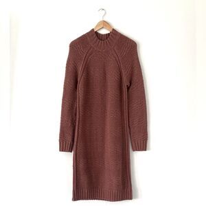 Prana Organic Cotton Blend Brown Knit Dress Very long sleeve Sz M Granola Girl